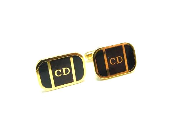 ■美品■ ChristianDior クリスチャンディオール カフスボタン カフリンクス アクセサリー ゴールド系×ブラック系 DN2935