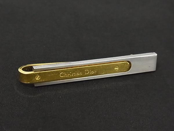 ■美品■ ChristianDior クリスチャンディオール ネクタイピン タイクリップ ビジネス 紳士 メンズ ゴールド系×シルバー系 DN4939