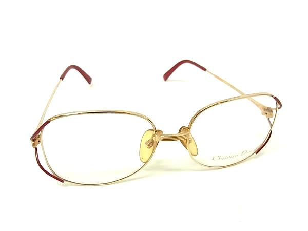 ChristianDior クリスチャンディオール 2444 43 めがね メガネ 眼鏡 レディース メンズ ゴールド系×レッド系 DN5133