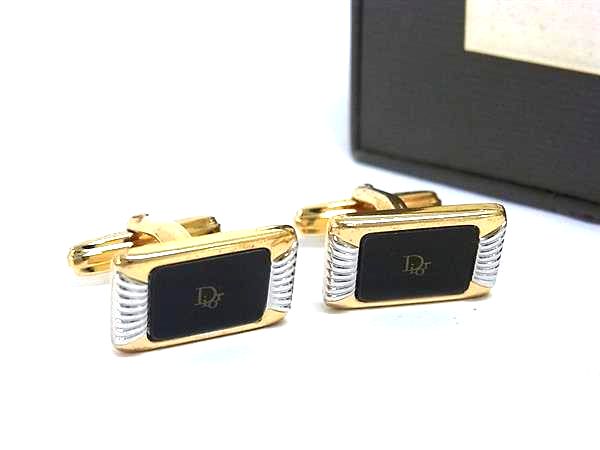 ChristianDior クリスチャンディオール ヴィンテージ カフリンクス カフスボタン ビジネス メンズ ゴールド系×ブラック系 DN5287