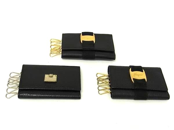 Salvatore Ferragamo フェラガモ ヴァラ 等 6連 キーケース 鍵入れ 3点セット まとめ売り ブラック系 DN6725