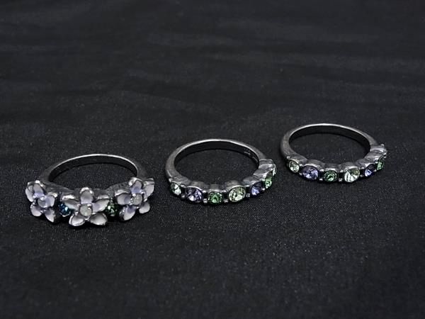 ANNASUI アナスイ カラーストーン リング 指輪 アクセサリー 約11号 3点セット レディース シルバー系×マルチカラー DN6283