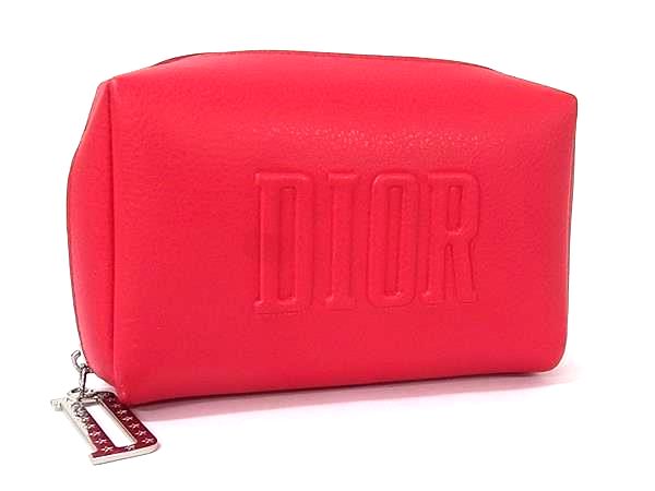 ■美品■ ChristianDior クリスチャンディオール ポリウレタン100％ メイクポーチ マルチケース 小物入れ レディース レッド系 DN6513