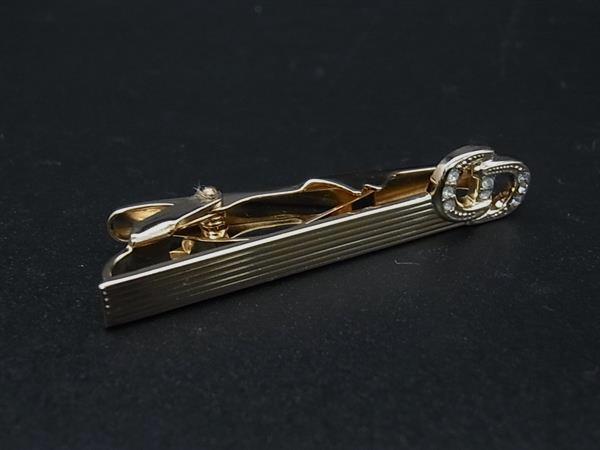 ■美品■ ChristianDior クリスチャンディオール ラインストーン タイクリップ ネクタイピン アクセサリー ゴールド系 DN4007
