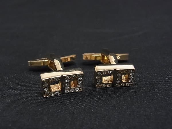 ChristianDior クリスチャンディオール ラインストーン カフスボタン カフリンクス アクセサリー ビジネス 紳士 ゴールド系 DN5958
