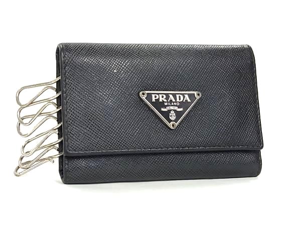 PRADA プラダ サフィアーノレザー 6連 キーケース 鍵入れ メンズ レディース ブラック系 DN6070