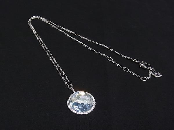 ■美品■ SWAROVSKI スワロフスキー Except ラインストーン ネックレス ペンダント アクセサリー シルバー系×ライトブルー系 DN9299