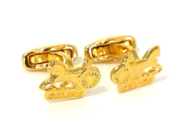 CELINE セリーヌ ヴィンテージ カフスボタン カフリンクス アクセサリー ビジネス 紳士 メンズ ゴールド系 DP3152