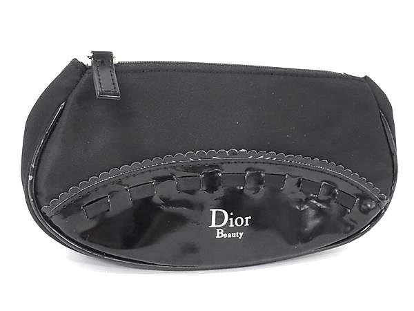 DIOR ディオール ナイロン×パテントレザー 化粧ポーチ メイクポーチ 小物入れ マルチケース レディース ブラック系 DP5026