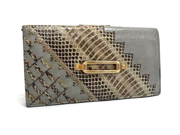 ■極上■本物■ JIMMY CHOO ジミーチュウ パイソン×レザー 二つ折り 長財布 ウォレット 札入れ 小銭入れ カード入れ グレー系 DP8227
