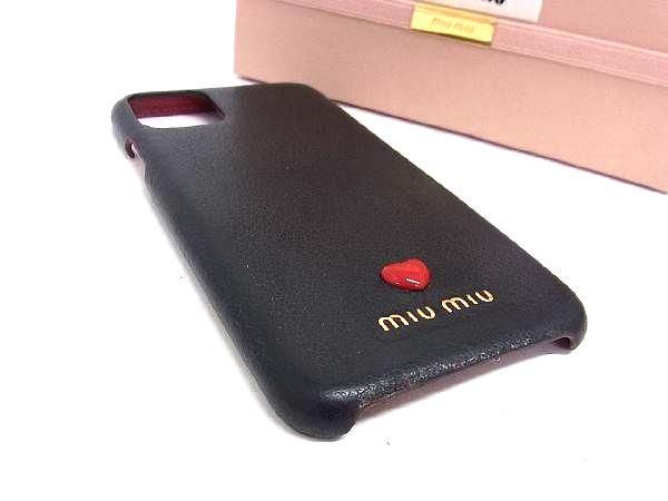 ■美品■ miumiu ミュウミュウ マドラスラブ レザー iPhone11 ProMAX 対応 アイフォンケース スマホケース ブラック系 AU9497