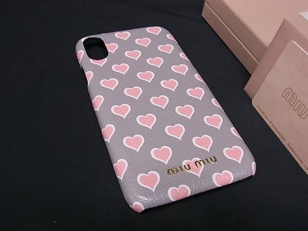 ミュウミュウ スマホケース ■新品同様■ miumiu ミュウミュウ 5ZH082 PVC ハート柄 iPhone XR 対応 スマホケース アイフォンケース レディース グレー系 AW3577