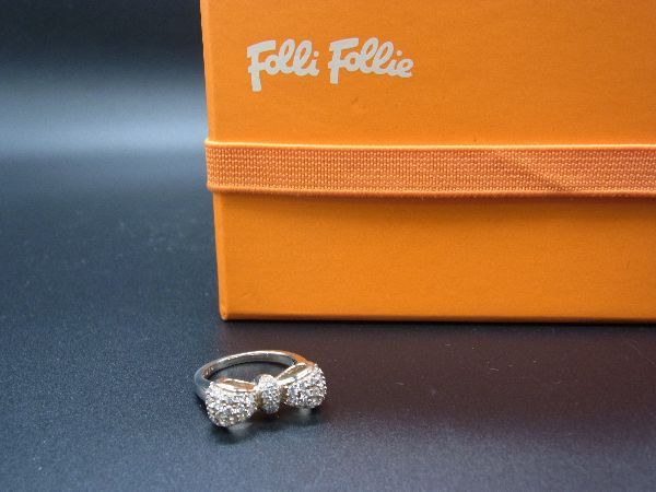 フォリフォリ 指輪 ■美品■ Folli Follie フォリフォリ SV925 ラインストーン リボンモチーフ リング 指輪 アクセサリー 約7号 シルバー系 DD8699