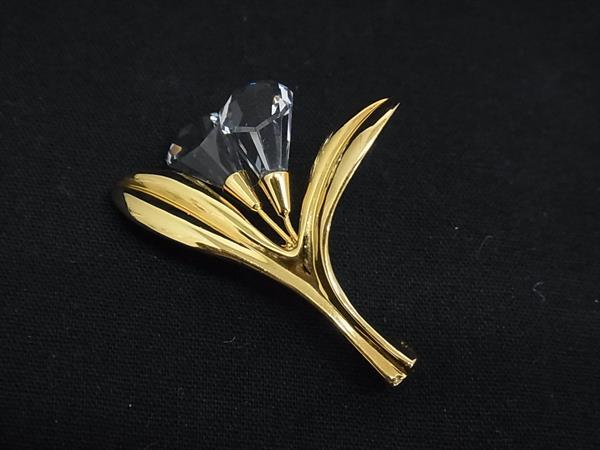 ■美品■ SWAROVSKI スワロフスキー ビジュー フラワー 花モチーフ ピンブローチ ピンバッジ アクセサリー レディース ゴールド系 DK2935