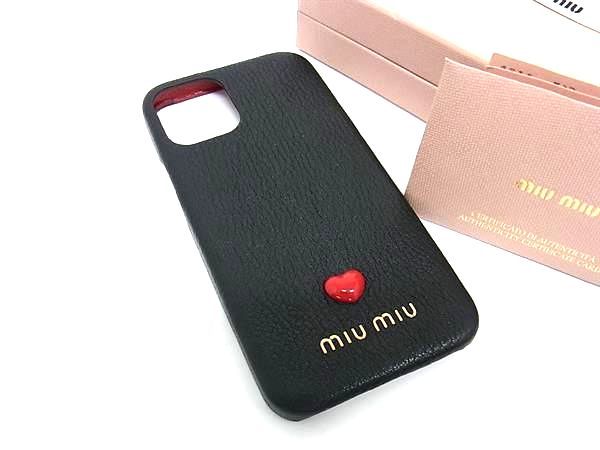 ミュウミュウ スマホケース ■美品■ miumiu ミュウミュウ マドラスラブ レザー ス iPhone12 MINI 対応 アイフォンケース スマホケース ブラック系 FA1266