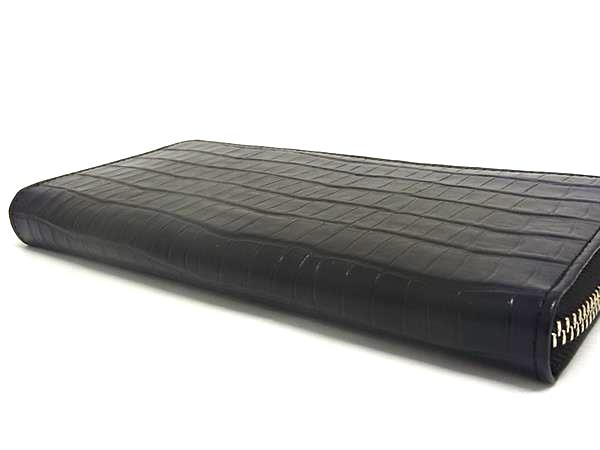 ■新品同様■ PRARE プレリー クロコダイル型押しレザー ラウンドファスナー 長財布 ...