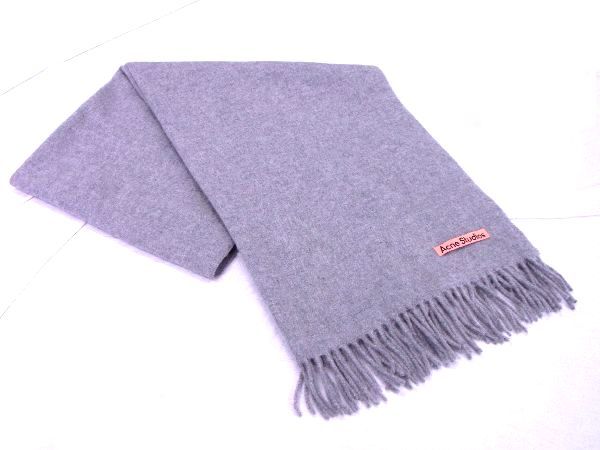 ■新品■未使用■ Acne Studios アクネストゥディオズ ウール100％ フリンジ マフラー ストール レディース グレー系 AH2285アZ