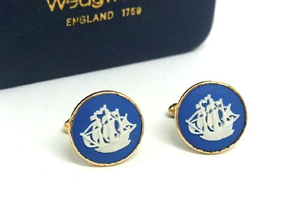 WEDGWOOD ウェッジウッド ジャスパー ガリオン カフス カフリンクス アクセサリー メンズ ブルー系×ゴールド系 DD3566 冠婚葬祭 結婚式 葬式
