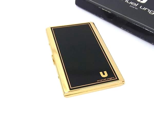 ■美品■ emanuel ungaro ウンガロ 名刺入れ カードケース カード入れ メンズ ブラック系×ゴールド系 DI5..