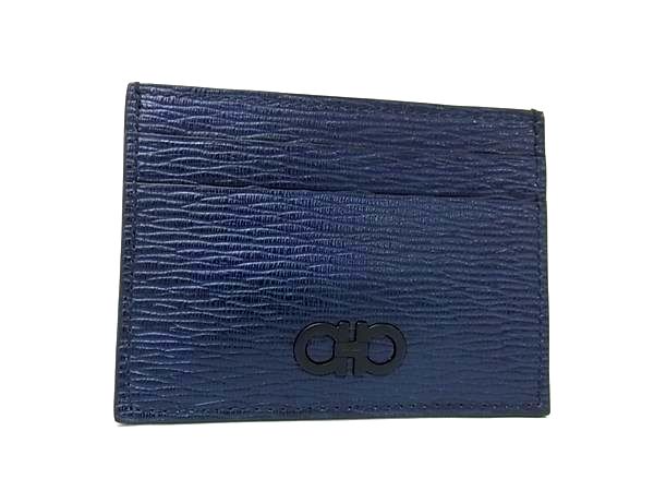 乐天商城 - ■新品同様■ Salvatore Ferragamo フェラガモ JL-66 A387 ダブルガンチーニ レザー カードケース カード入れ ネイビー系 FG5956