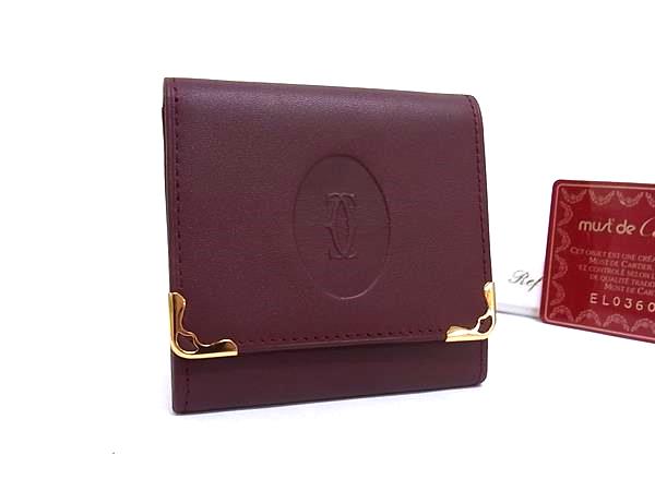 B, F, H, J, P, W - ■極美品■ Cartier カルティエ マストライン レザー コインケース コインパース 小銭入れ メンズ レディース ボルドー系 FX4744