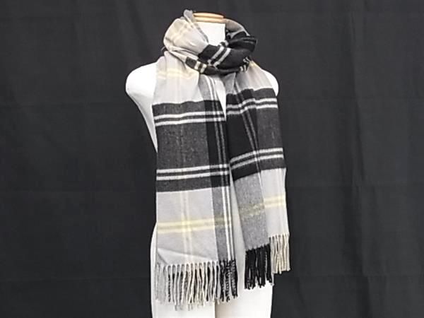 ■美品■ Johnstons of Elgin ジョンストンズ オブ エルガン カシミヤ100% チェック柄 マフラー 防寒具 グレー系 AS8235