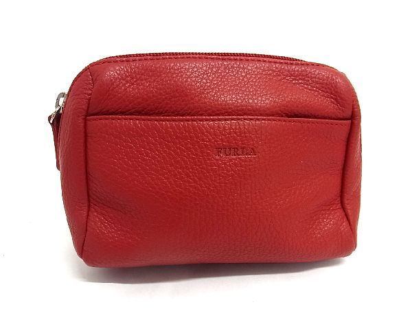 フルラ ■美品■ FURLA フルラ レザー ポーチ マルチケース 小物入れ レディース レッド系 DD4542