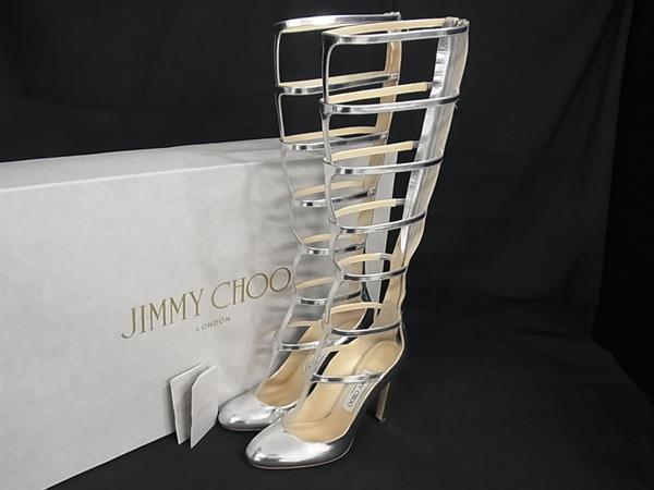 樂天商城 - ■極美品■ JIMMY CHOO ジミーチュウ DALI レザー ヒール ロングブーツ 表記サイズ 37(約24cm) 靴 シューズ シルバー系 FK6561