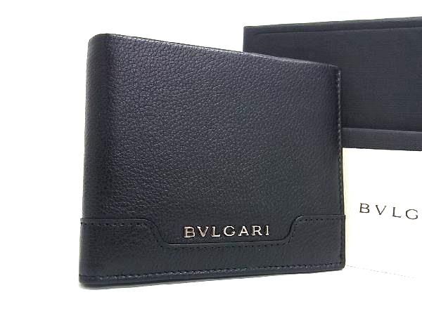 ブルガリ 二つ折り財布（メンズ） ■新品■未使用■ BVLGARI ブルガリ レザー 二つ折り 財布 ウォレット 札入れ カード入れ メンズ ブラック系 AV8766