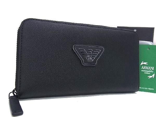 ■新品■未使用■ EMPORIO ARMANI エンポリオアルマーニ PVC ラウンドファスナー 長財布 ウォレット ブラック系 BE8348