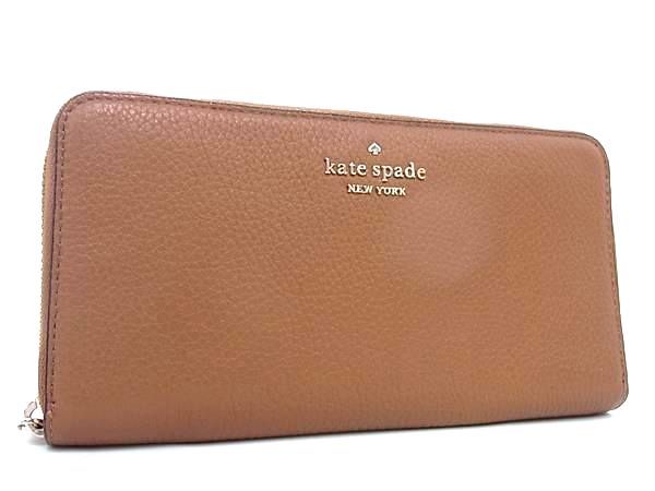 ■新品同様■ kate spade ケイトスペード レザー ラウンドファスナー 長財布 ウォレット レディース ブラウン系 BG8476