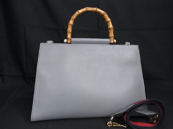 グッチ ハンドバッグ ■美品■ GUCCI グッチ 453764 ニムフェア バンブー レザー ワンハンドル 2WAY ハンドバッグ ショルダー 肩掛け グレー系 AP0143