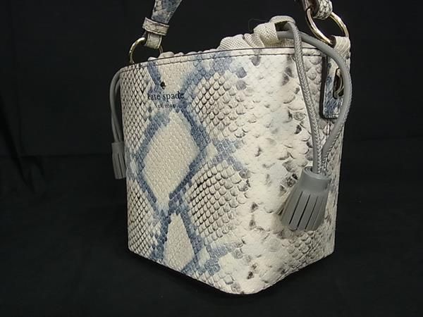 ■新品■未使用■kate spade ケイトスペード パイソン型押しレザー 巾着型 2WAY ショルダー ハンドバッグ アイボリー系×ブルー系 AS5965
