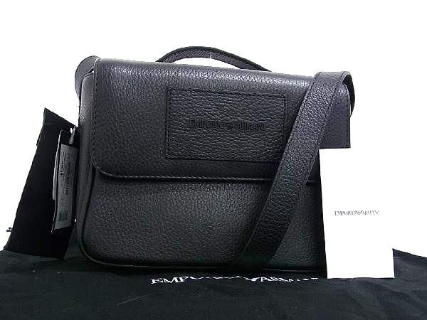 ■新品■未使用■ EMPORIO ARMANI エンポリオアルマーニ レザー 2WAY ハンドバッグ ショルダー メンズ レディース ブラック系 AU9827