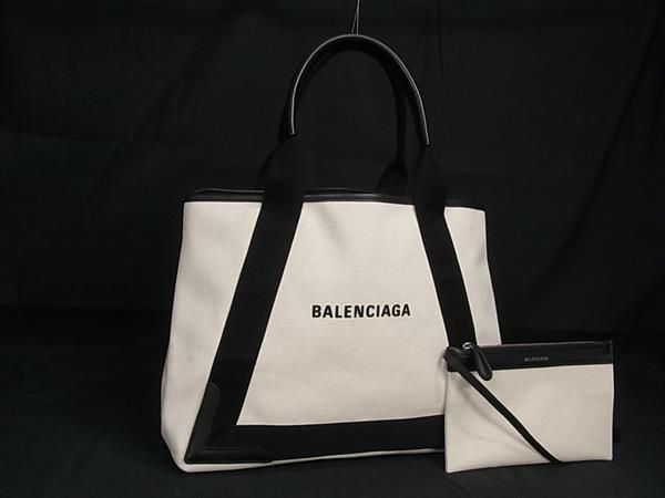 ハンドバッグ ■極美品■ BALENCIAGA バレンシアガ 581292 ネイビーカバスM キャンバス トートバッグ ハンドバッグ レディース ベージュ系 FA3561