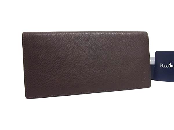 ■新品同様■ POLO RALPH LAUREN ポロラルフローレン レザー 二つ折り 長財布 ウォレット 札入れ 小銭入れ ブラウン系 FS8486
