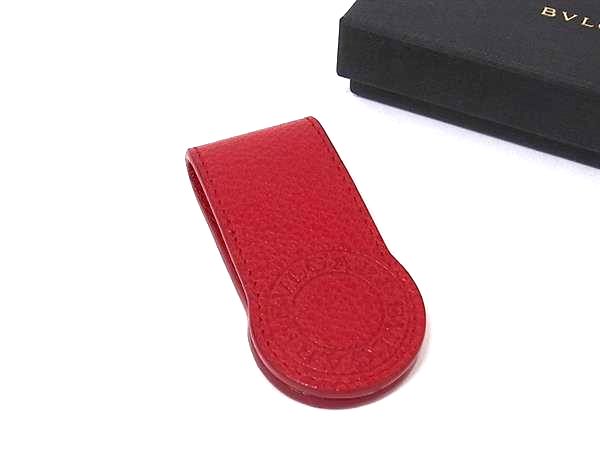 ブルガリ マネークリップ ■美品■ BVLGARI ブルガリブルガリ レザー マネークリップ 札ばさみ メンズ レディース レッド系 FT5033