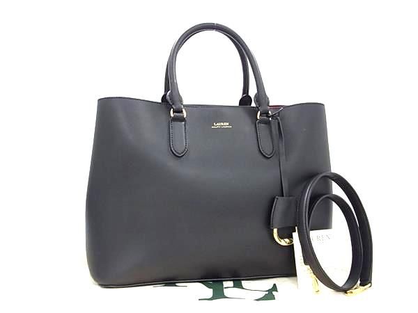 ラルフローレン ■新品同様■ LAUREN RALPH LAUREN ローレンラルフローレン レザー トートバッグ ショルダー ブラック系 FA7388