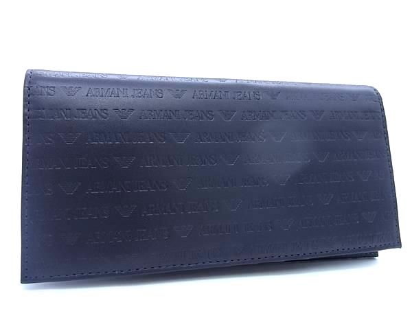 ■新品■未使用■ ARMANI JEANS アルマーニジーンズ レザー 二つ折り 長財布 ウォレット メンズ レディース ブラック系 BG8107