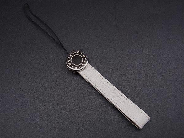 BVLGARI ブルガリブルガリ レザー ストラップ キーホルダー チャーム メンズ レディース アイボリー系×シルバー系 DH3788