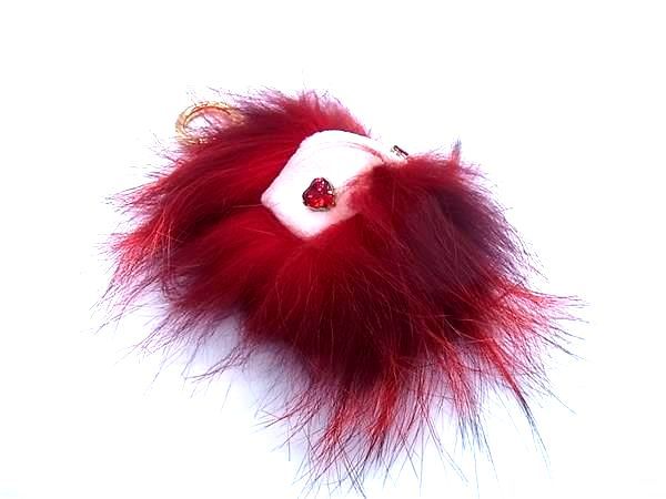 ■新品同様■ FENDI フェンディ ファー カラーストーン ハート キーリング キーホルダー チャーム レディース レッド系 FA0540