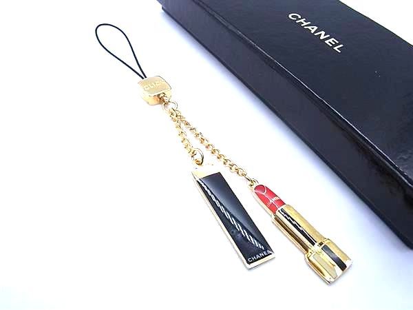 シャネル キーホルダー（レディース） ■極美品■ CHANEL シャネル ロゴ CLICK ROUGE ALLURE ストラップ キーホルダー チャーム レディース ゴールド系 FA0551