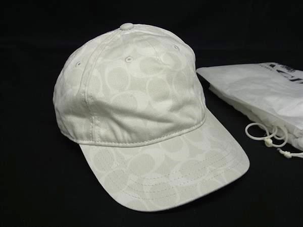 ■美品■ COACH コーチ シグネチャー コットン100% ベースボールキャップ 帽子 レディース メンズ サイズ XS/S ホワイト系 FM4088