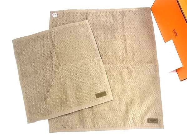 ■新品■未使用■ HERMES エルメス コットン100％ ハンドタオル タオルハンカチ ミニタオル 2点セット ブラウン系 FW1590
