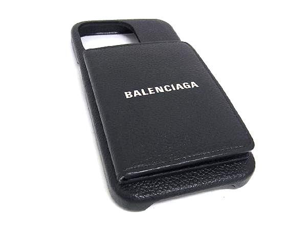 バレンシアガ スマホケース ■極美品■ BALENCIAGA バレンシアガ レザー iPhone13 Pro 対応 アイフォンケース スマホケース ブラック系 AZ0099