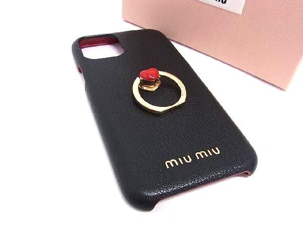 ■新品同様■ miumiu ミュウミュウ マドラスラブ レザー iPhone11 Pro対応 アイフォンケース スマホケース ブラック系 FA3888