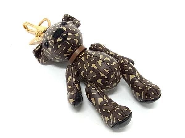 ■新品同様■ BURBERRY バーバリー TBモノグラム レザー クマ くま ベア キーホルダー チャーム キーリング ブラウン系 AZ4166のサムネイル