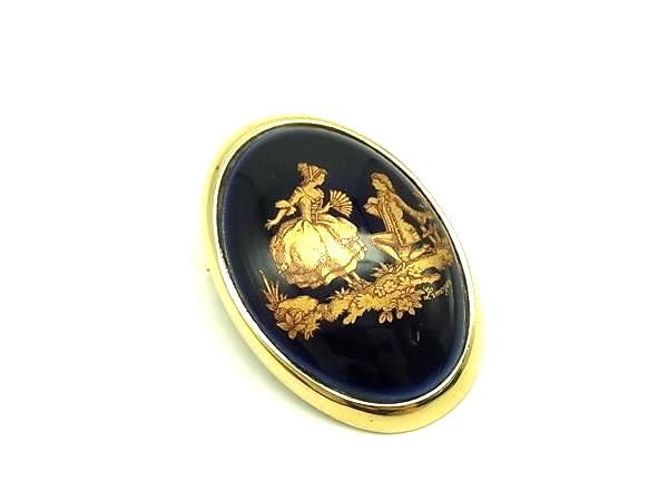 ■美品■ LIMOGES リモージュ ピンブローチ ピンバッジ アクセサリー レディース ゴールド系×ネイビー系 DH7936