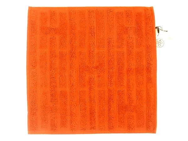 ■新品■未使用■ HERMES エルメス カレタオル ステアーズ コットン100% フェイスタオル ハンドタオル オレンジ系 FA7776