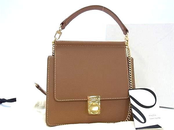 ■新品同様■ POLENE ポレーヌ ヌメロセプト ミニ レザー 2WAY ハンドバッグ ショルダー クロスボディ ブラウン系 BN9721